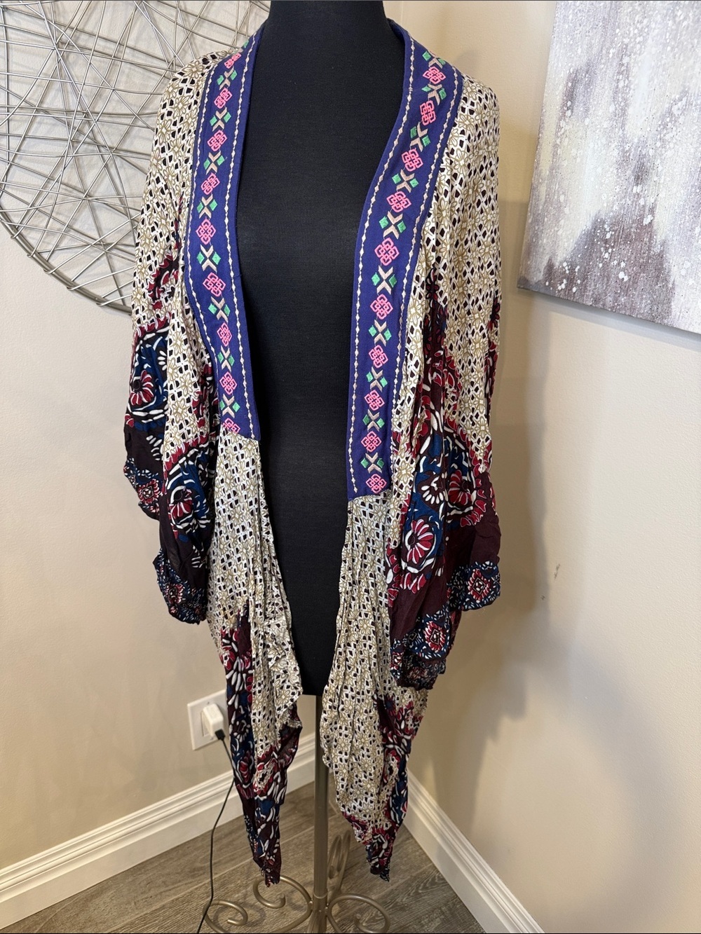 Boho Floral Open Front Kimono Cardigan - Multicolor